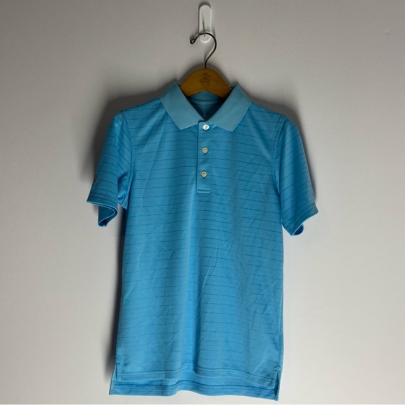 NWOT Brooks Brothers Boys Medium Polo Shirt Performance Blue Striped - Picture 1 of 5